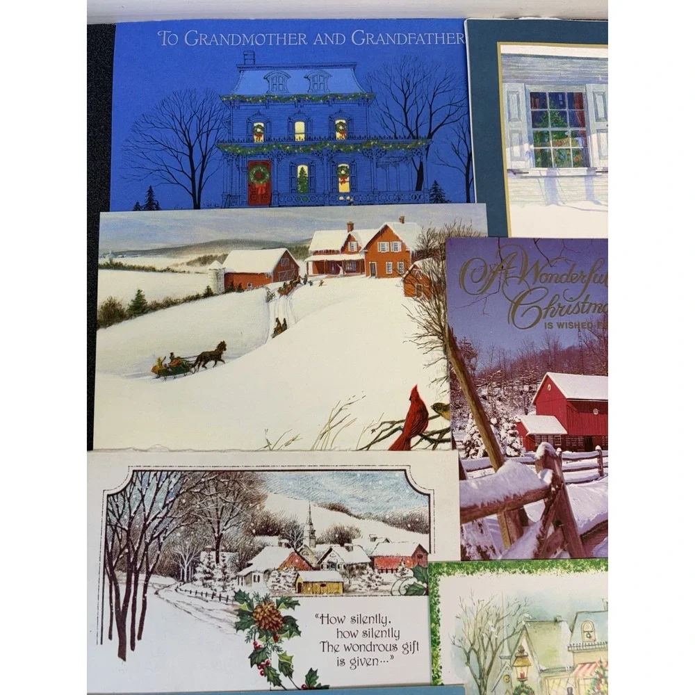 Vintage Christmas Cards Fronts ONLY Houses Barns More Scrapbooking Crafts 50+